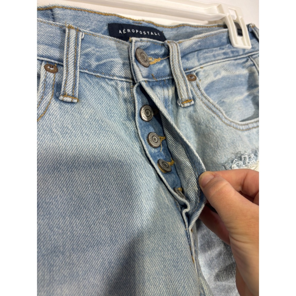 Aeropostale 90s High Rise Cut-Off Denim Shorts Light Wash Distressed Size 0 - Picture 4 of 9